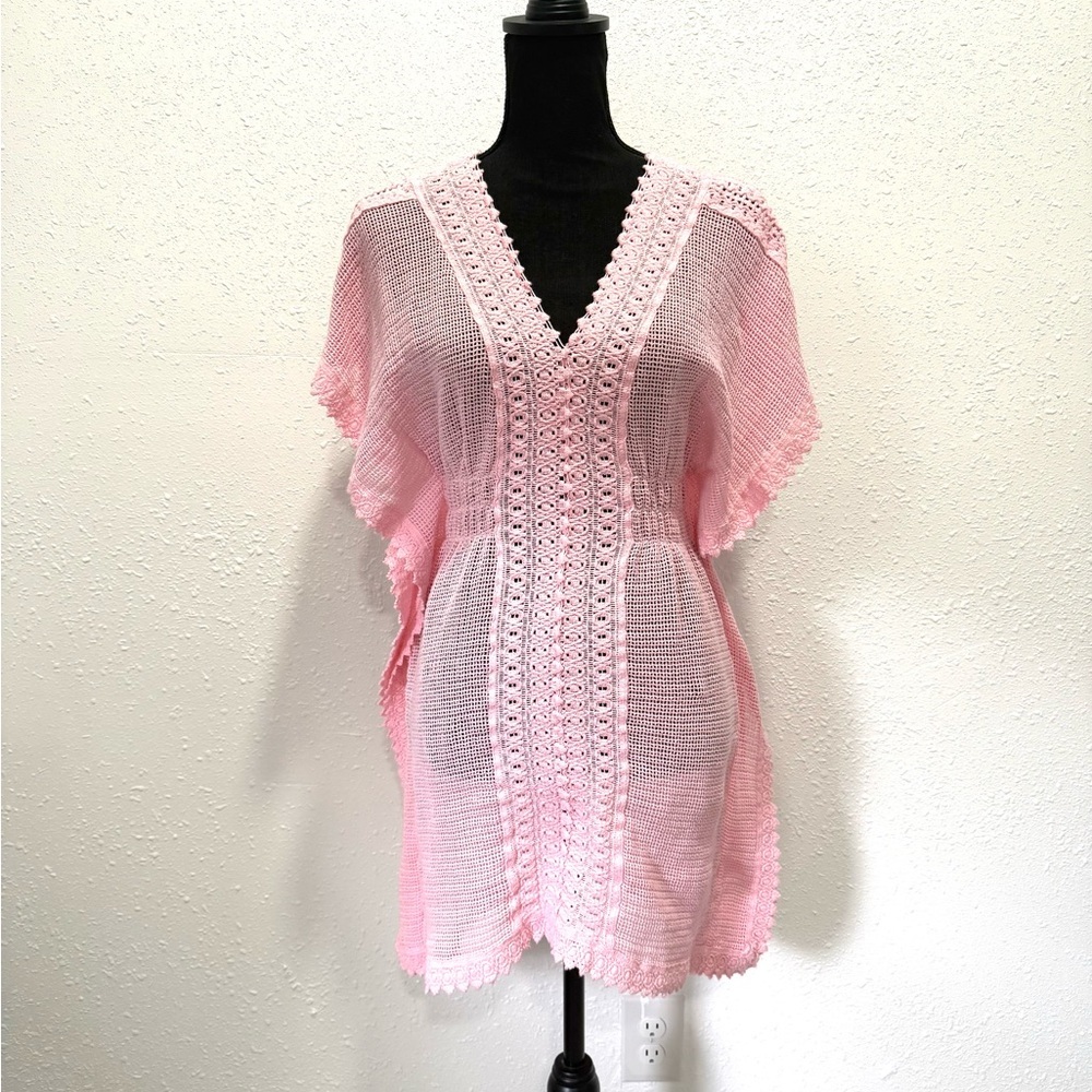 Peruvian‎ Organic cotton Pink Crochet Cover-Up small